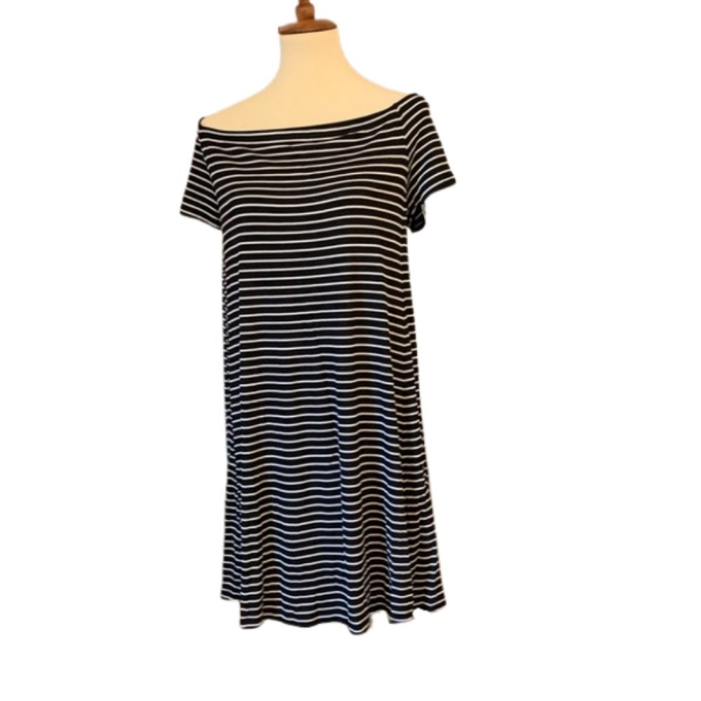 Old Navy Off the Shoulder Striped Swing Dress